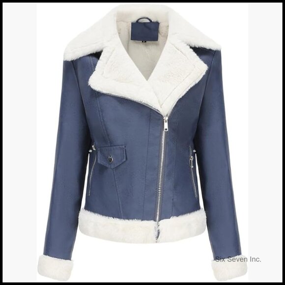Faux Leather Cropped Moto Jacket with Pockets Long Sleeve